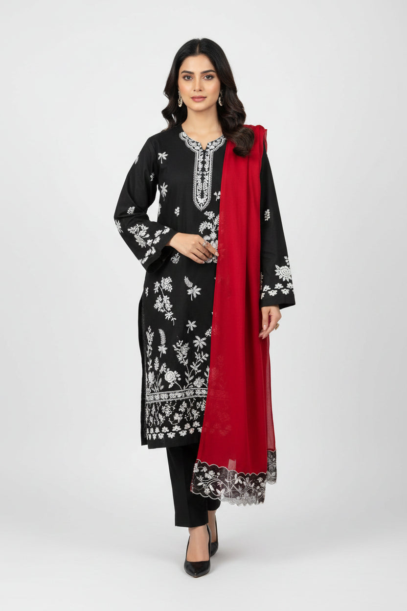 Premium Jee Collection - Dhanak Embroidered Suit with Shawl